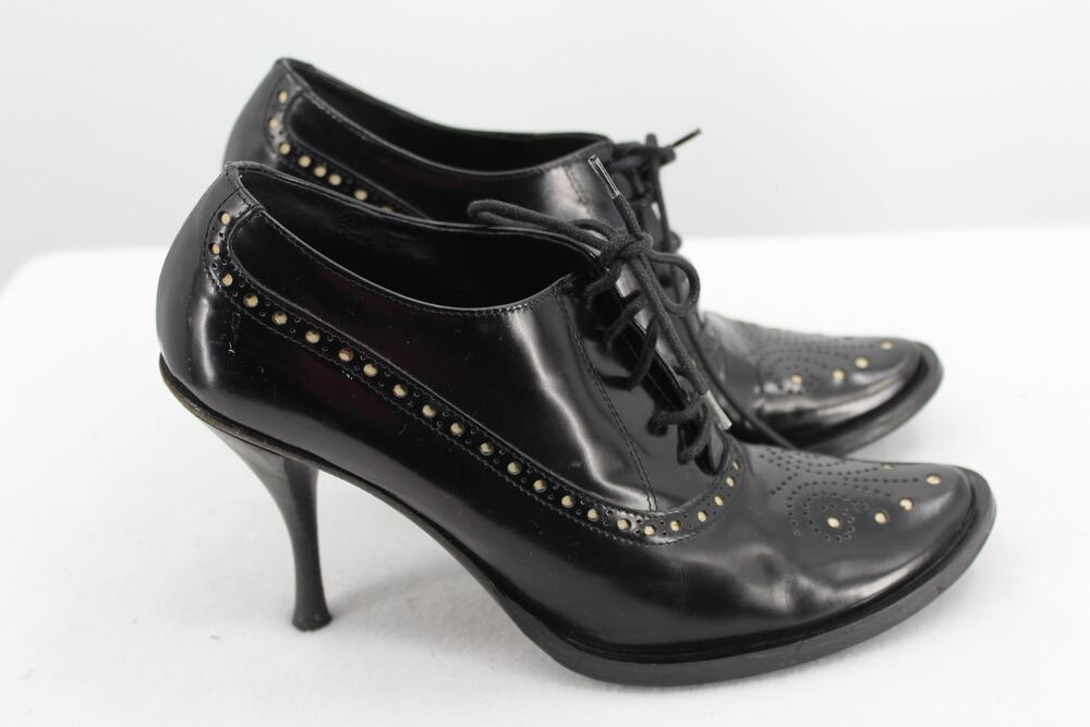 Bolero Dettagli Di Moda Bespoke Wingtip Brogue Oxford Granny Heels Sz 38 US 7.5